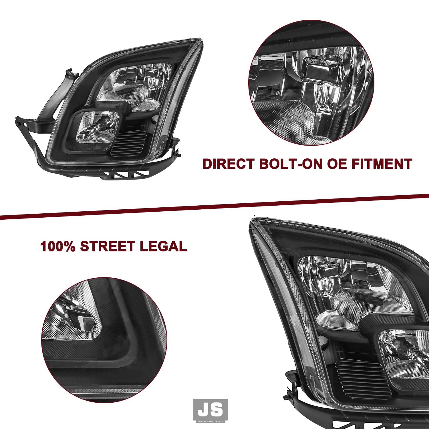 Jsboyat Headlight Assembly W/Bulbs Fit For 2006-2009 Ford Fusion Headlamp Replacement Passenger & Driver Side (Black Housing With Clear Reflector)