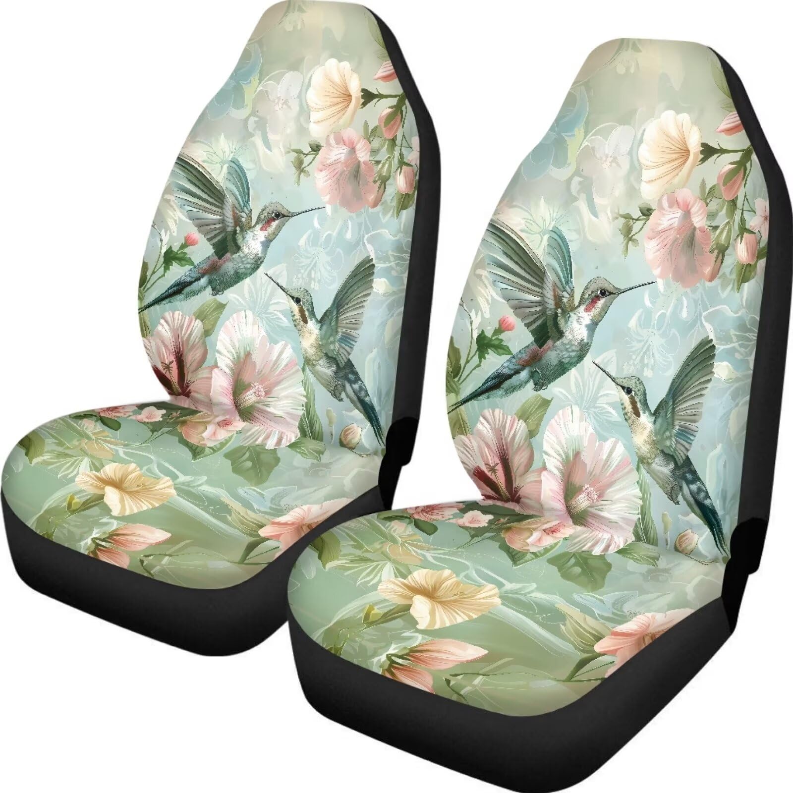 Fuibeng Hummingbird Floral Green Seat Cover For Car,Cottagecore Hummingbird Car Seat Covers For Front,Non-Slip Automotive Bucket