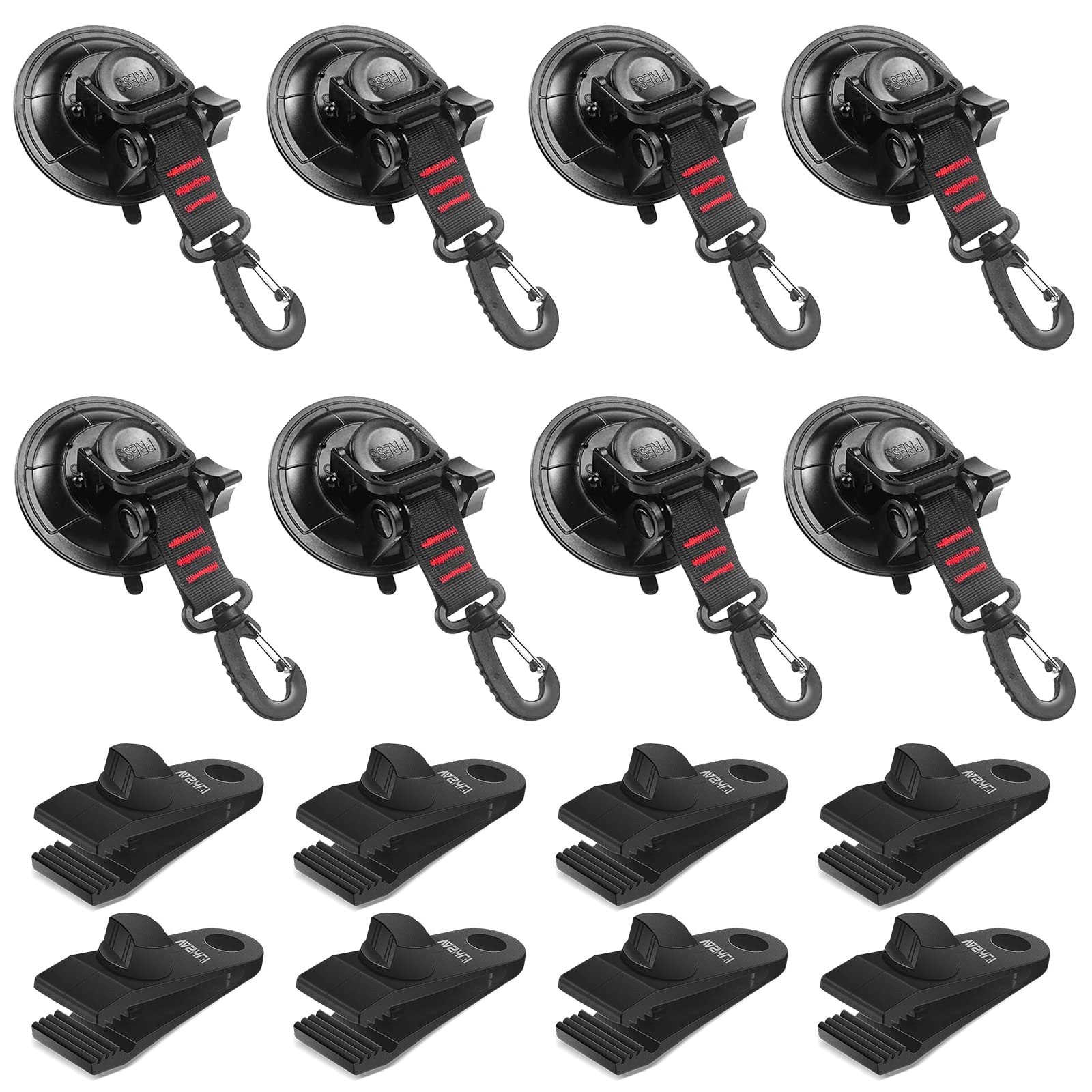 Vashly Heavy Duty Suction Cup 8Pcs Strong Suction Cups With Hooks And 8Pcs Tarp Clips Deavy Duty Lock Grip For Car Awning Boat C