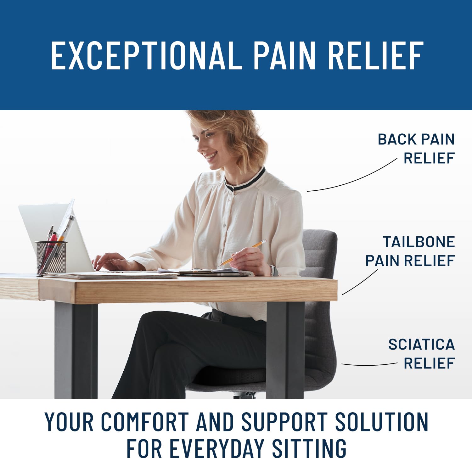 Everlasting Comfort Luxe Seat Cushion - Office Chair Cushion - Non-Slip Car Seat Cushion, Tailbone Pain Relief (Black Gel)