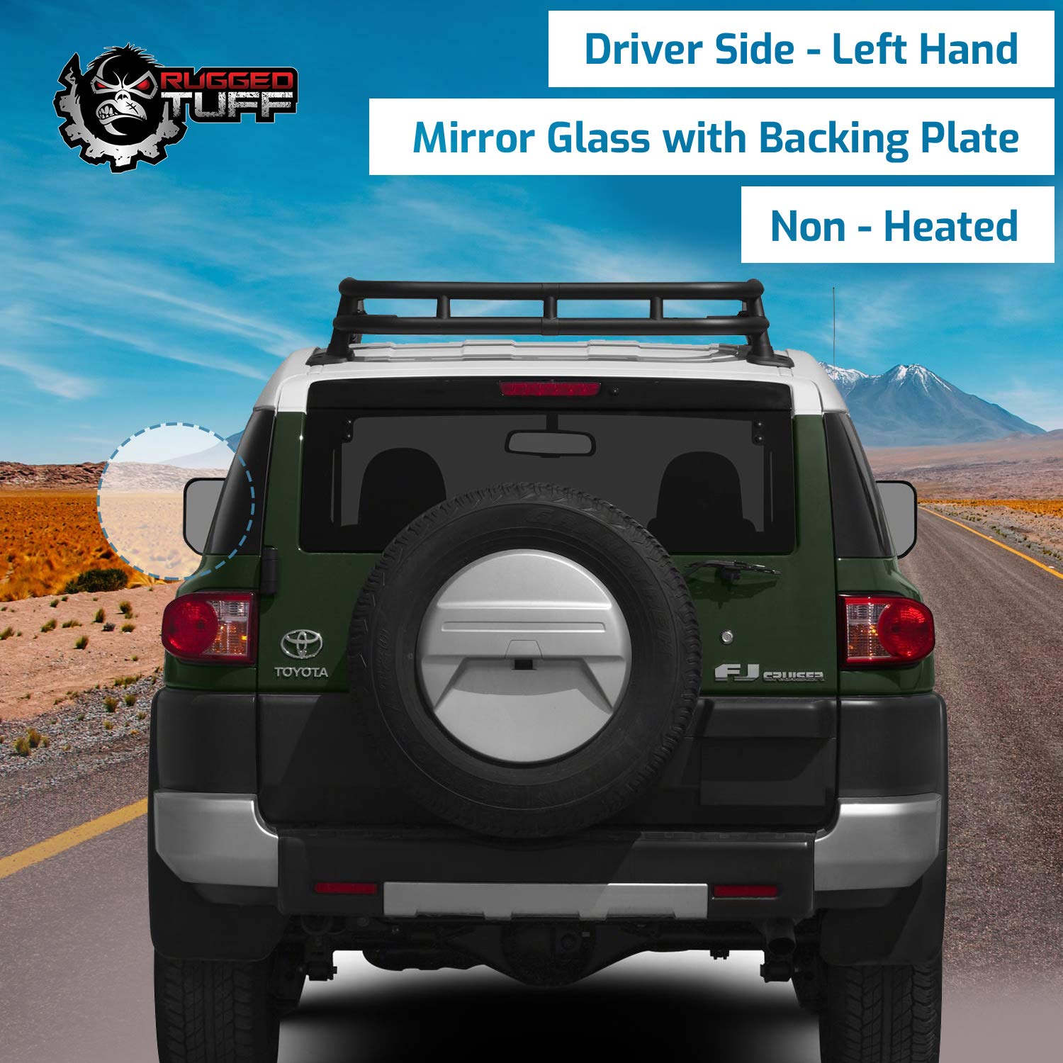 Driver Side Mirror Glass Assembly With Plastic Backing Plate (Non-Heated) Compatible With 2007-2014 Toyota Fj Cruiser