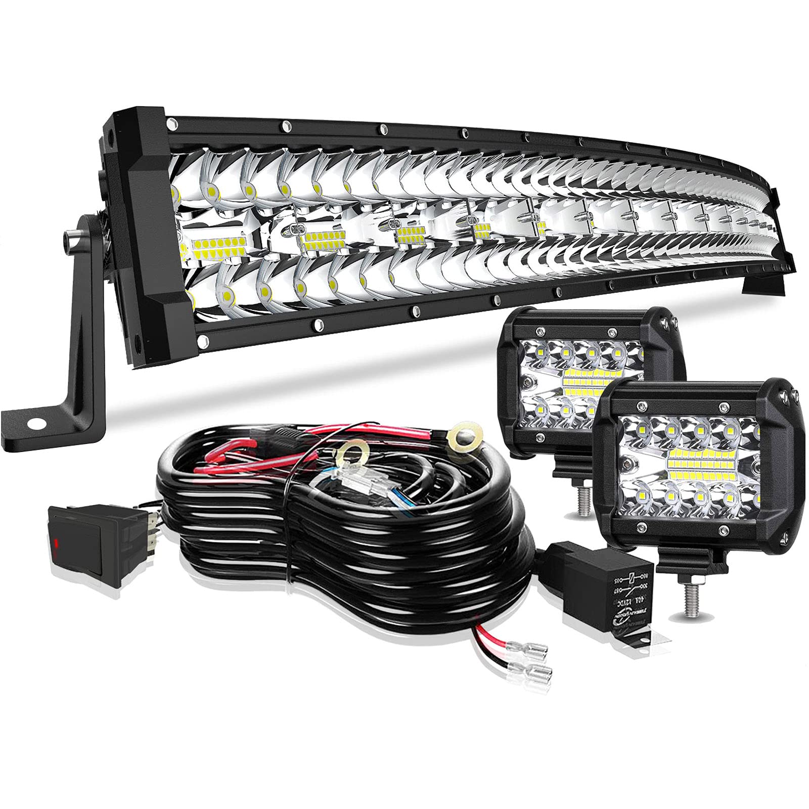 32'' Led Light Bar Curved Terrain Vision Triple Row 672W Flood Spot Combo Beam Off Road Lights 2Pc 4Inch 60W Driving Fog Lights