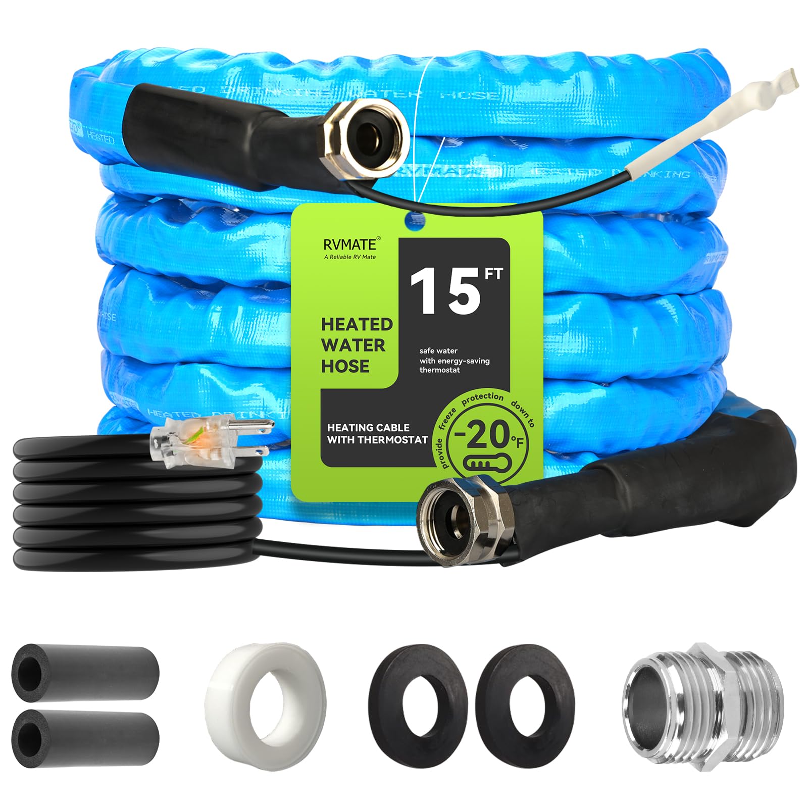 Rvmate Heated Water Hose For Rv 25Ft, -20 ? Antifreeze Heated Rv Water Hose With Energy Saving Thermostat, For Rv/Camper/Home/Ga