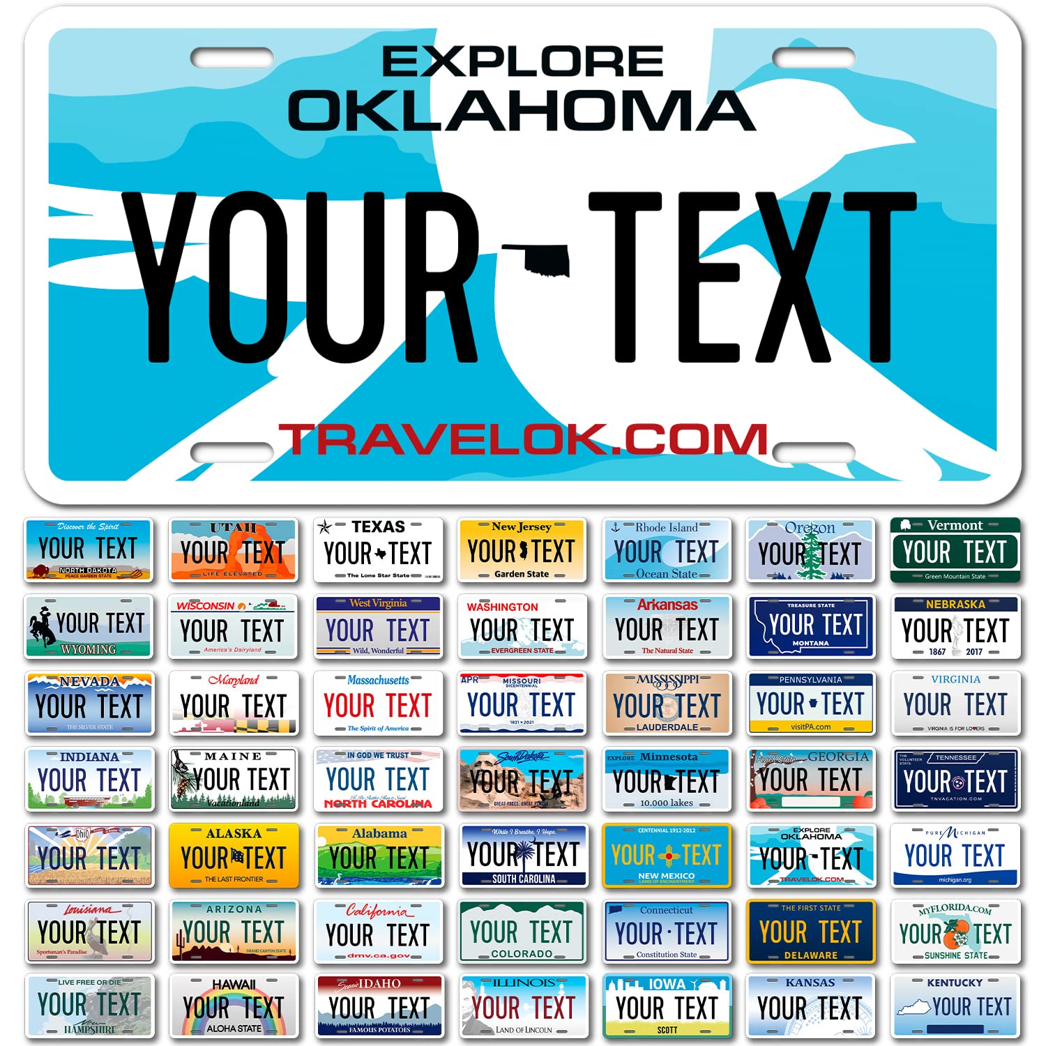 Custom Oklahoma, Mini License Plate, Personalized 50 States Fake License Plate For Front Of Car Sign, 3X6 Inches, Rust Free .040 Aluminum, Fade Resistant, Made In The Usa By Sigo Signs,