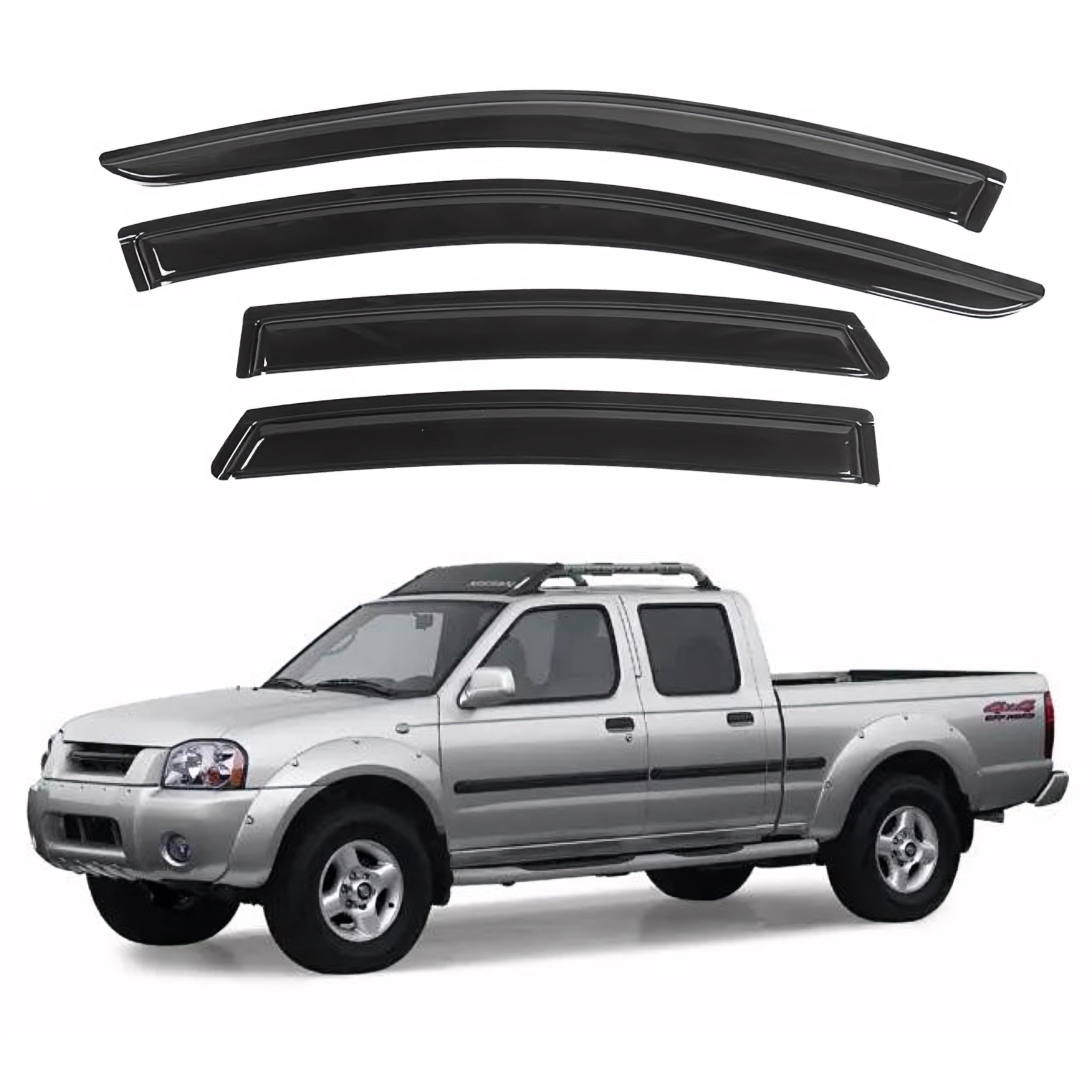 Ig Window Visor For Nissan Frontier Crew Cab 2000-2004, Rain Guard Tape-On Extra Durable Sun Wind Side Vent Window Deflector, 20