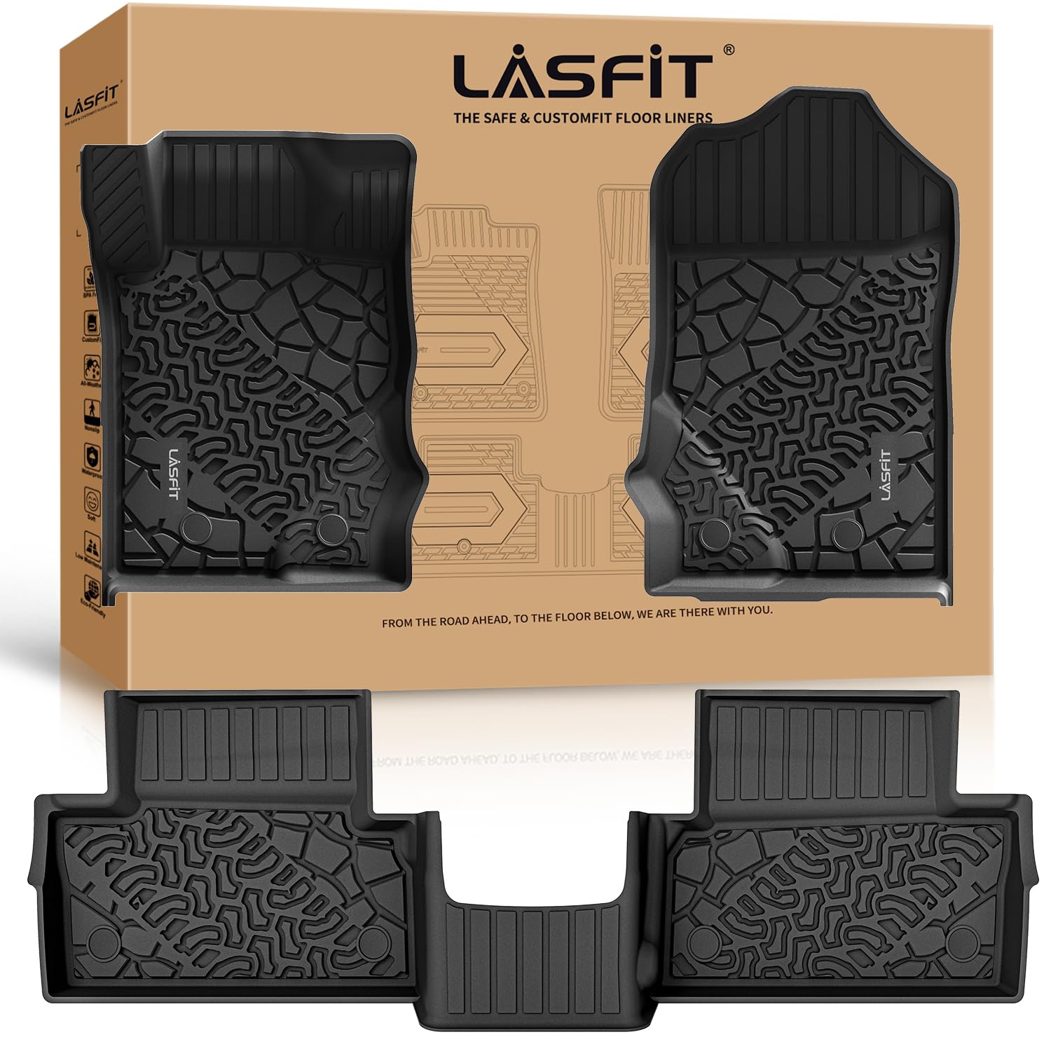 Lasfit Floor Mats For Ford Bronco 2-Door 2025 2024 2023 2022 2021(Not For Bronco Sport) All Weather Tpe Custom Fit Car Floor Lin