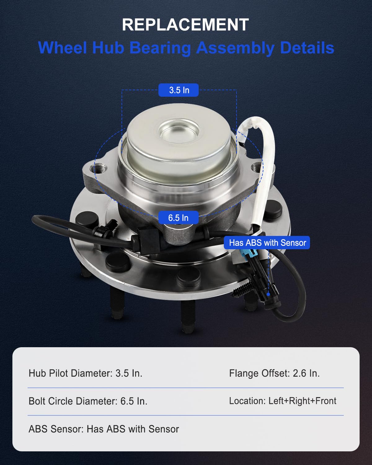 ECCPP 515059 Ball Bearing Hub Assembly, 8 Lugs W/ABS Sensor, Alloy Steel, Automotive Wheel Hub and Bearing Assembly, Front Axle,