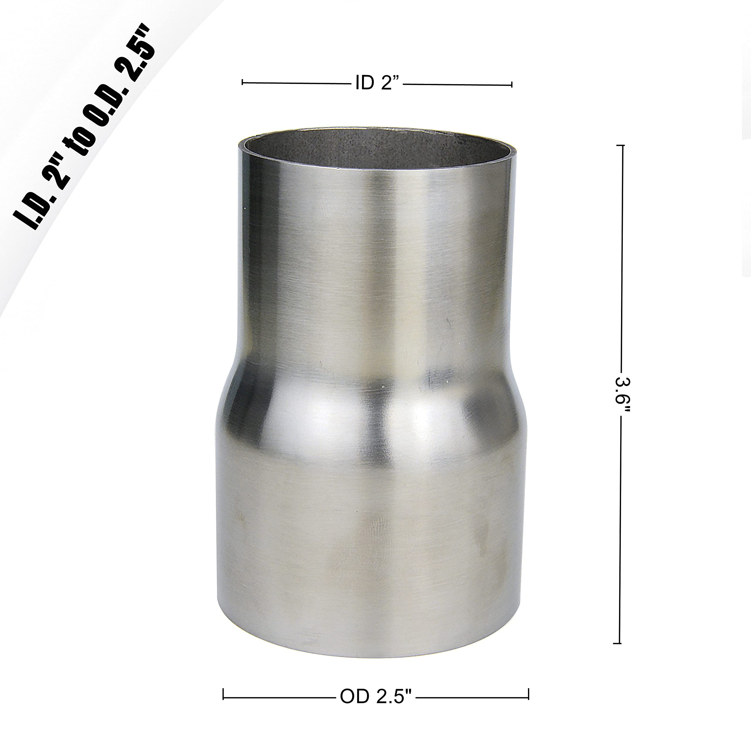 Universal ID 2 inch to OD 2.5 inch Stainless Steel Exhaust Adapter Coupler (2'' ID to 2 1/2'' OD), Pipe Connect Reducer Whole Le