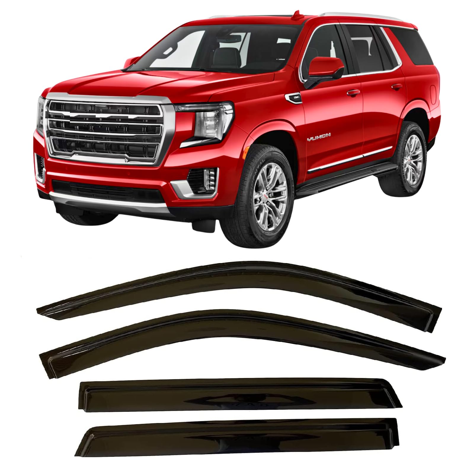2021-2025 Tape-On Rain Guards For Chevrolet Tahoe (Chevy) & For Gmc Yukon Side Window Visor Deflectors Extra Thick Vent Shades 2