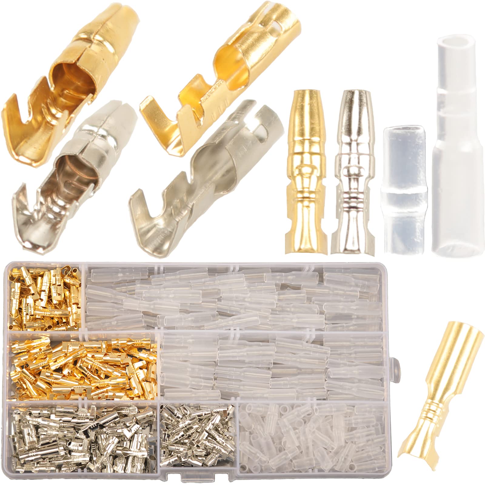 Feggizuli 400PCS 3.9mm Bullet Connectors Male and Female, Brass Bullet Terminal Connectors with Insulation Sleeve, Crimp Termina