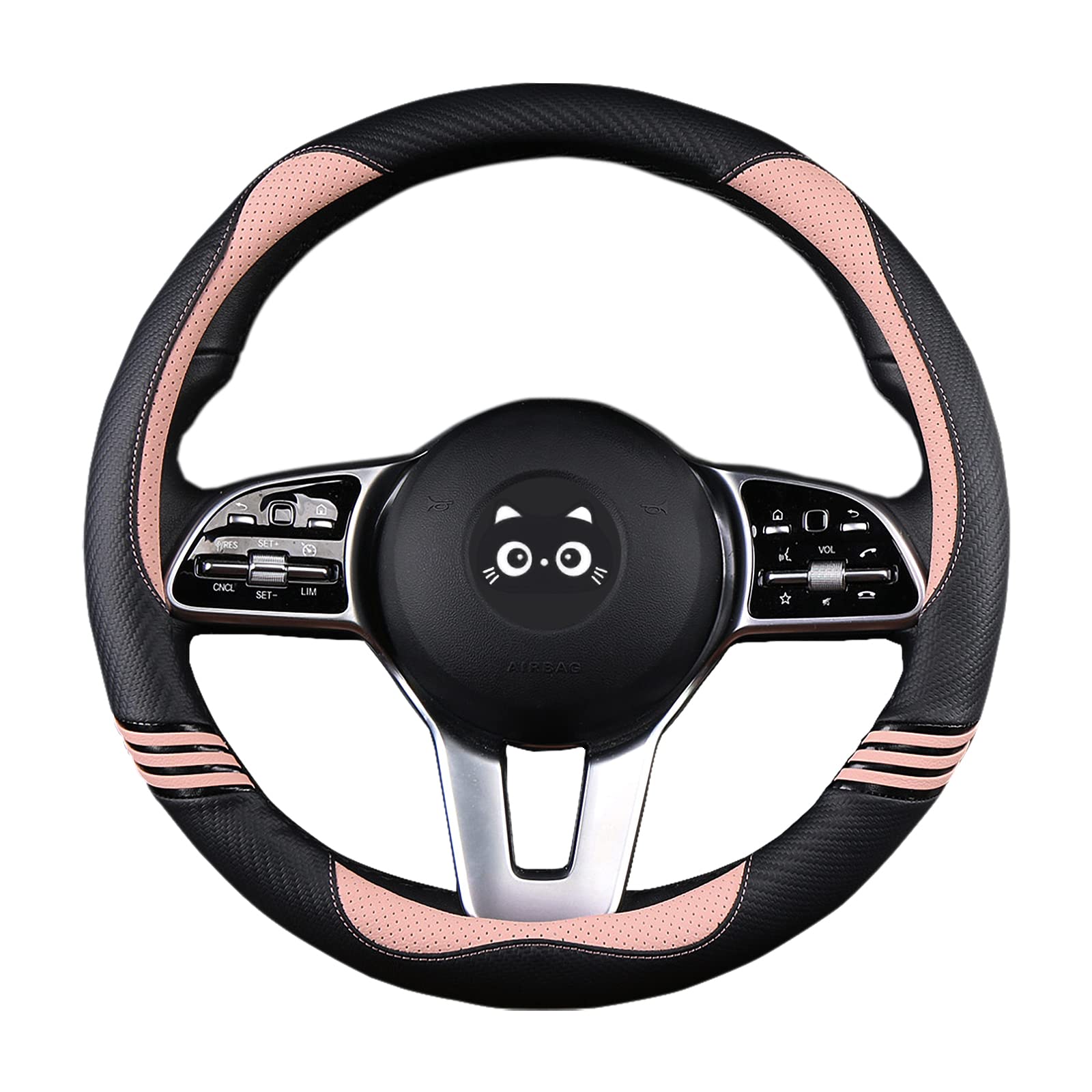 Iwantit Steering Wheel Covers with Carbon Fiber, Universal Fit 14.5-15 inches for Cars,SUV (Romantic Pink)