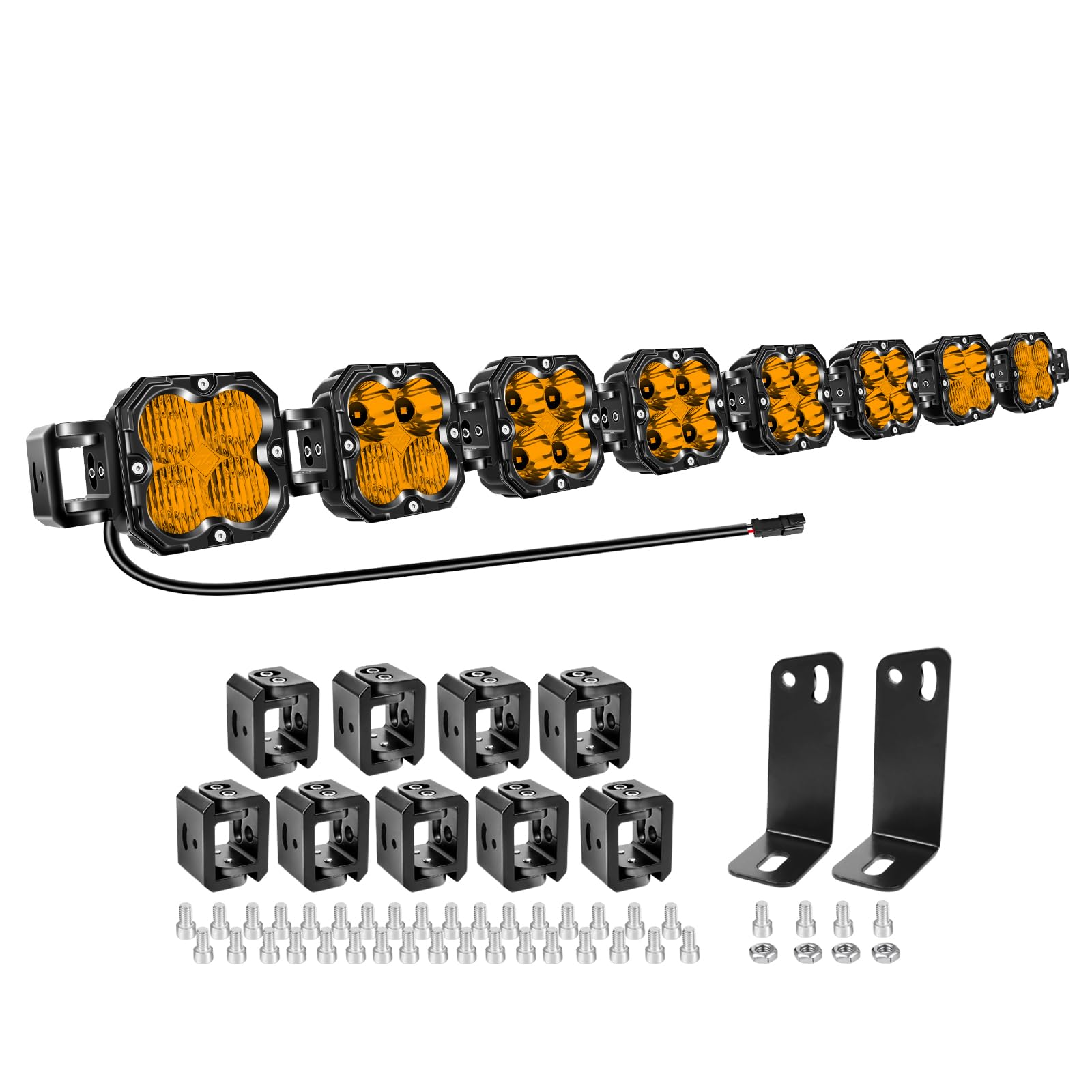 Willpower 52 inch 240W Amber Straight Curved Adjustable & Linkable LED Light Bar with Wiring, Spot Flood Beam Off Road 4X4 Drivi
