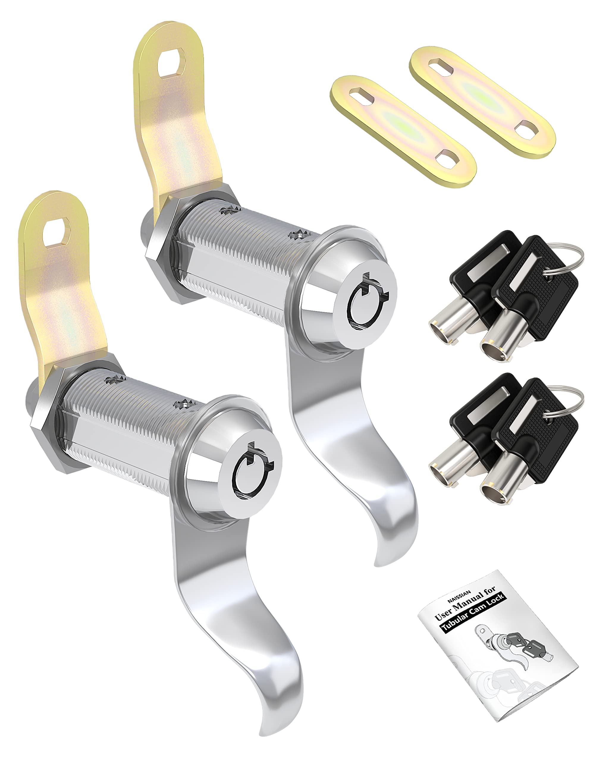 Naissian Rv Locks For Storage Door 1 1/2 Inch, Camper Storage Locks For Travel Trailer Compartment Cabinet Drawer With Keys 1 1/2', Pack Of 2 Locks With 4 Keyed Alike With Manual