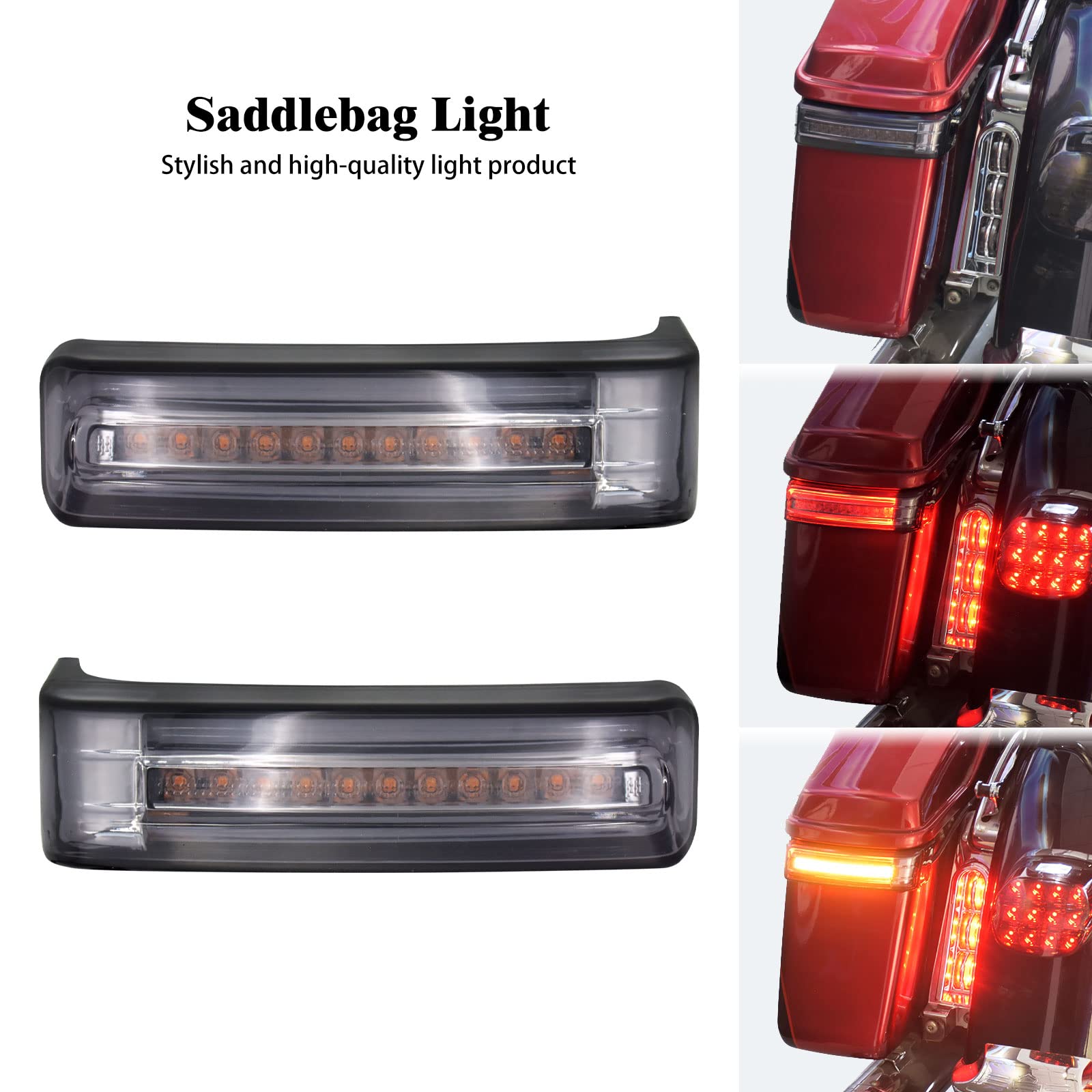 Hdbubalus Motorcycle Saddlebag Tail Lights Run Brake Led Turn Signal Lamp Fit For Harley Touring Street Gilde Road Gilde Road King Electra Glide Ultra Limited 2014-2022 (Black Smoke)