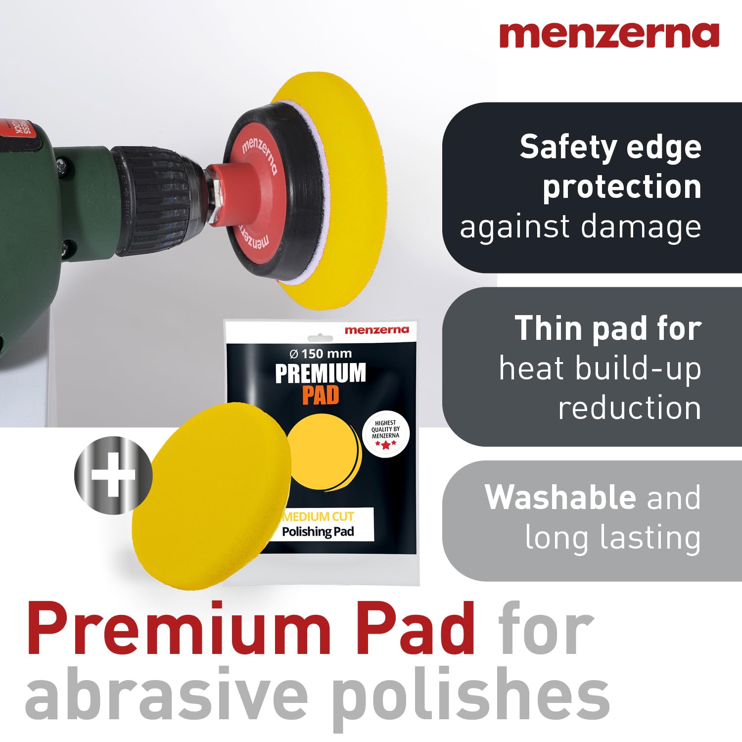 Menzerna 3In1 Polishing Set - One-Step Polish + Drill Machine Adapter + Medium Cut Pad | Polish Your Car With A Cordless Drill