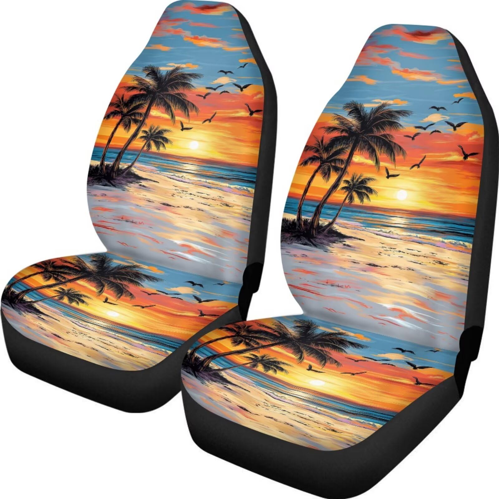 Bigcarjob Hawaii Car Seat Cover Set For Front Seat Only Seat Covers For Car, Dusk Palm Auto Front Seat Protector Full Set Car In