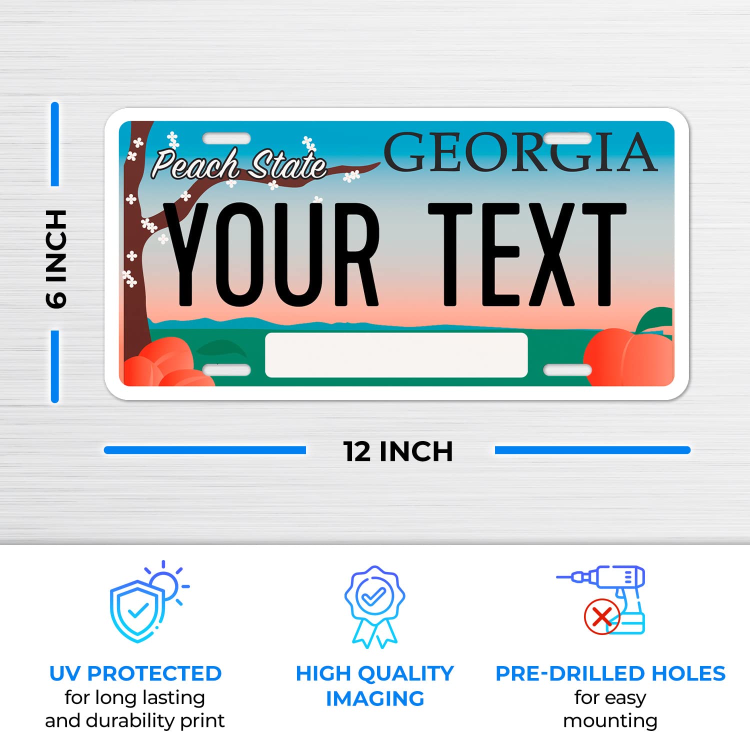 Custom Georgia License Plate, Personalized 50 States Fake License Plate For Front Of Car Sign 6X12 Inches, Rust Free .040 Aluminum, Fade Resistant, Made In Usa By Sigo Signs