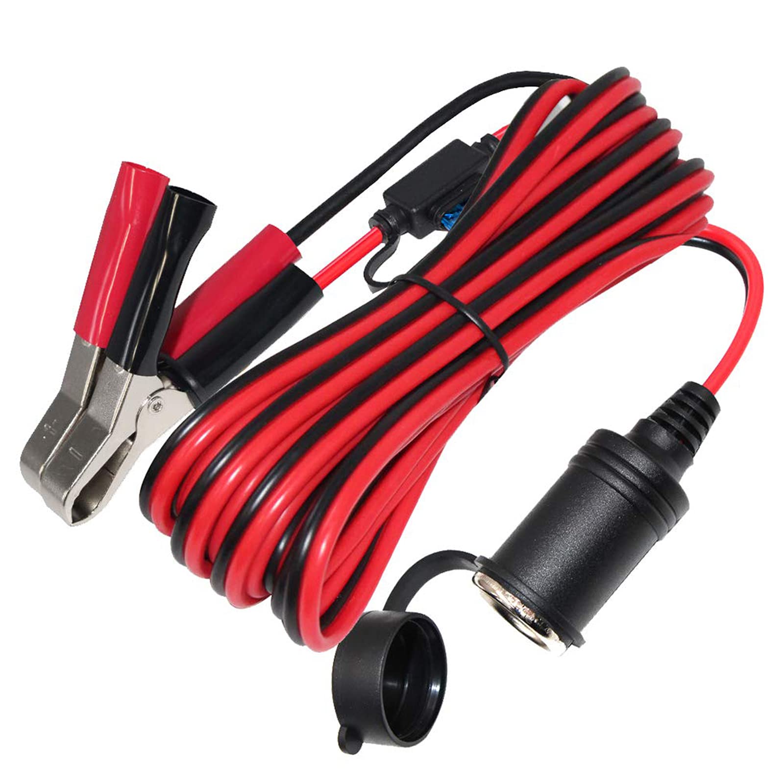 SPARKING 12FT 12V Female Car Cigarette Lighter Socket Extension Cord with Battery Alligator Clips Car Battery Clip-on Extension 