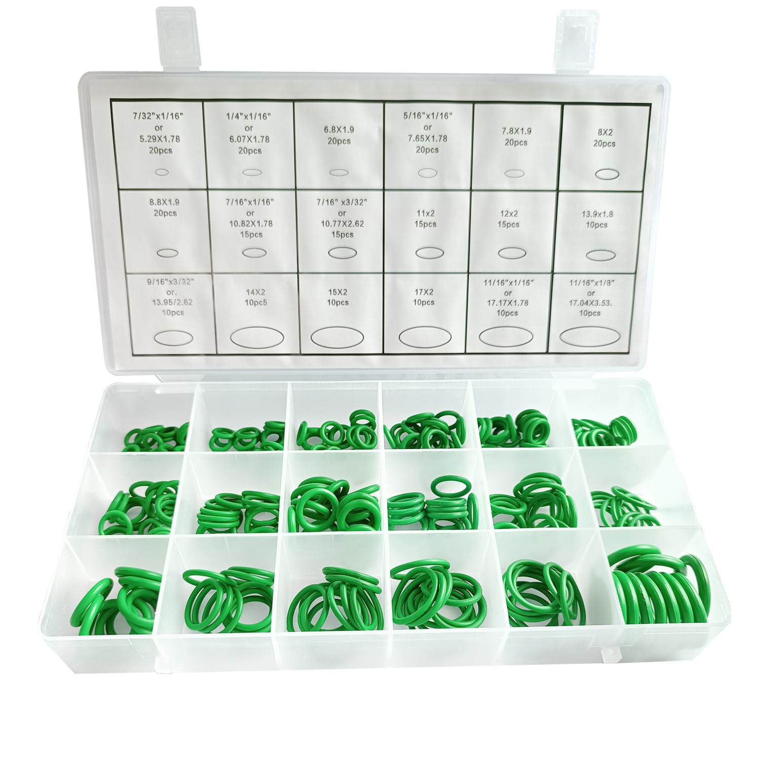 Beduan 270Pcs Compressor O Rings Kit 18 Sizes Car Air Conditioning Ac Rubber O-Ring Gasket Assortment Set (Green)