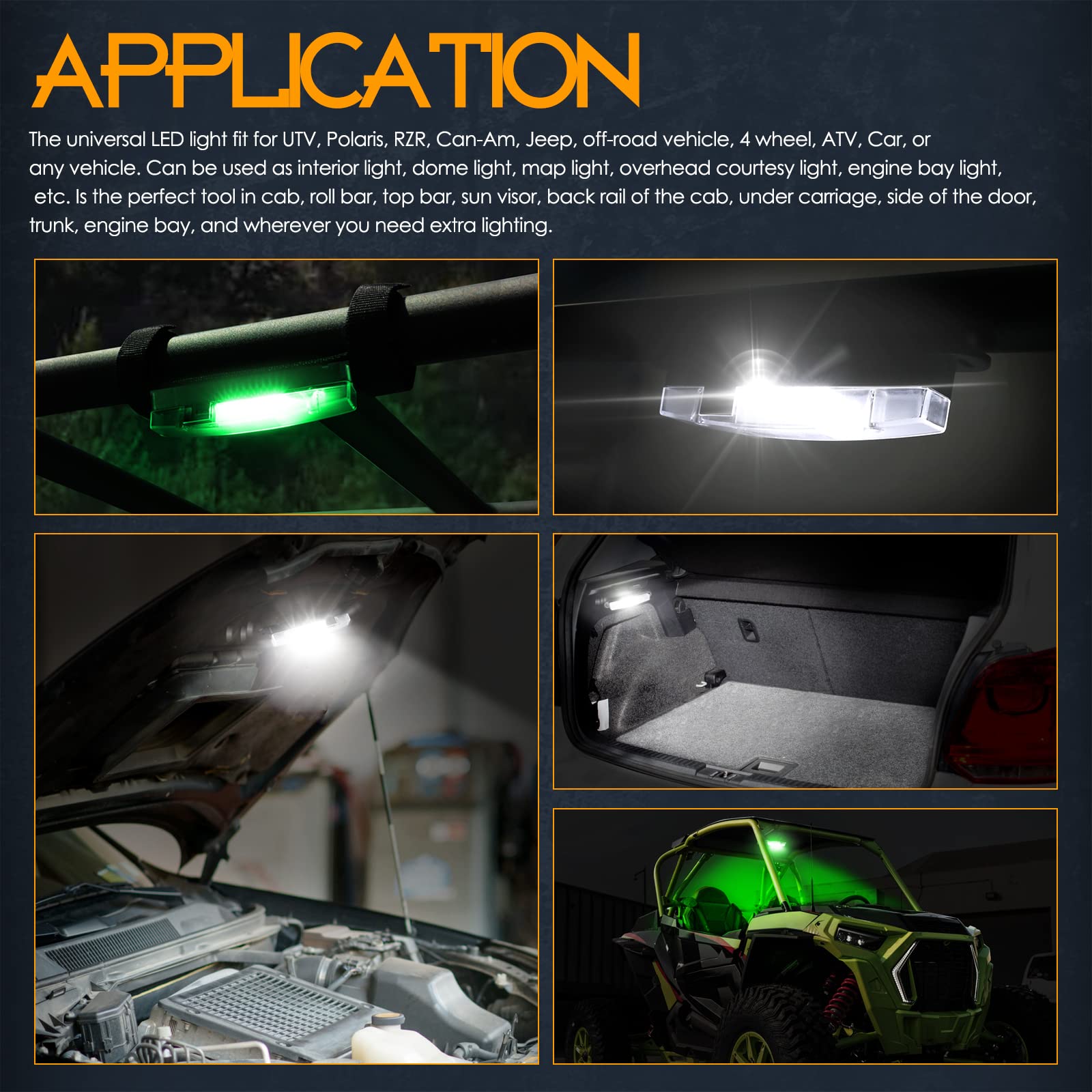 Nirider Utv Interior Light Universal Roll Bar Mount Led Light Utility Roll Cage Light Courtesy Light Interior Dome Light For Utv Atv Polaris Rzr Can-Am Truck Car Off Road Vehicle - White Green