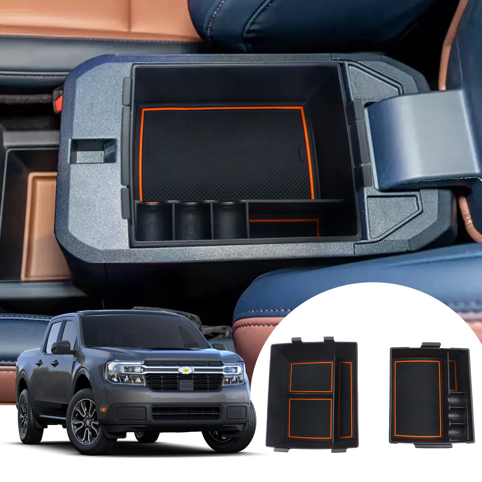 Shaohao For 2023 2024 2025 Ford Maverick Center Console Organizer, Fit For 2022 2023 2024 2025 Ford Maverick Accessories Xl/Xlt/Lariat 2022-2025 Maverick Pickup Truck Storage Box Insert Organizer 2Pcs