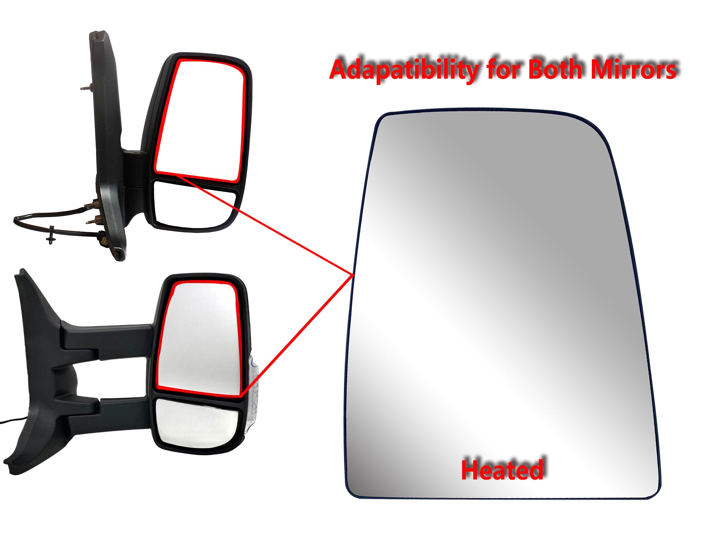 Replacement Passenger Right Side Mirror Upper Glass With Headted And Plate Fit Ford Transit 150 250 350 From 2015 To Onward