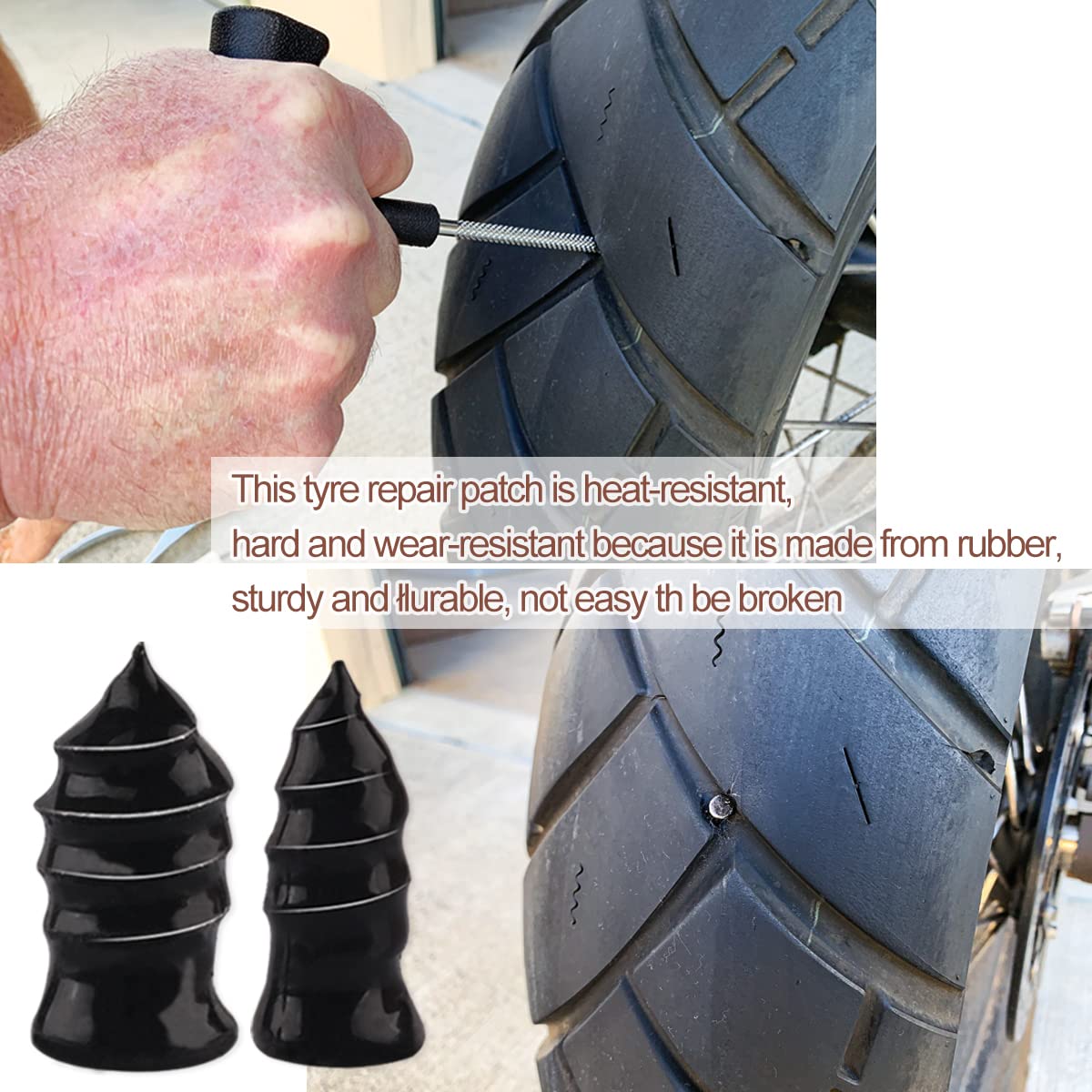 Aosdanting Tire Repair Rubber Nail, 30 Pieces Vacuum Tire Repair Kits Spiral Rubber Nails, For Car Motorcycle Fast Tire Repair Tools