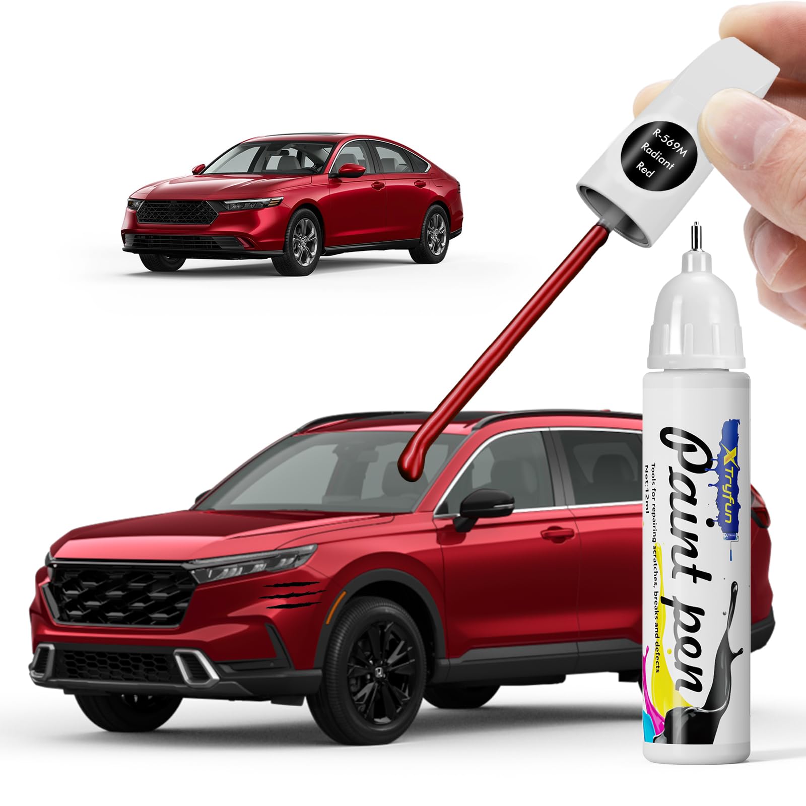 XTryfun R569M Radiant Red Touch Up Paint Compatible with Honda, DIY Car Paint Scratch Repair, Automotive Paints, Quick & Easy Fi