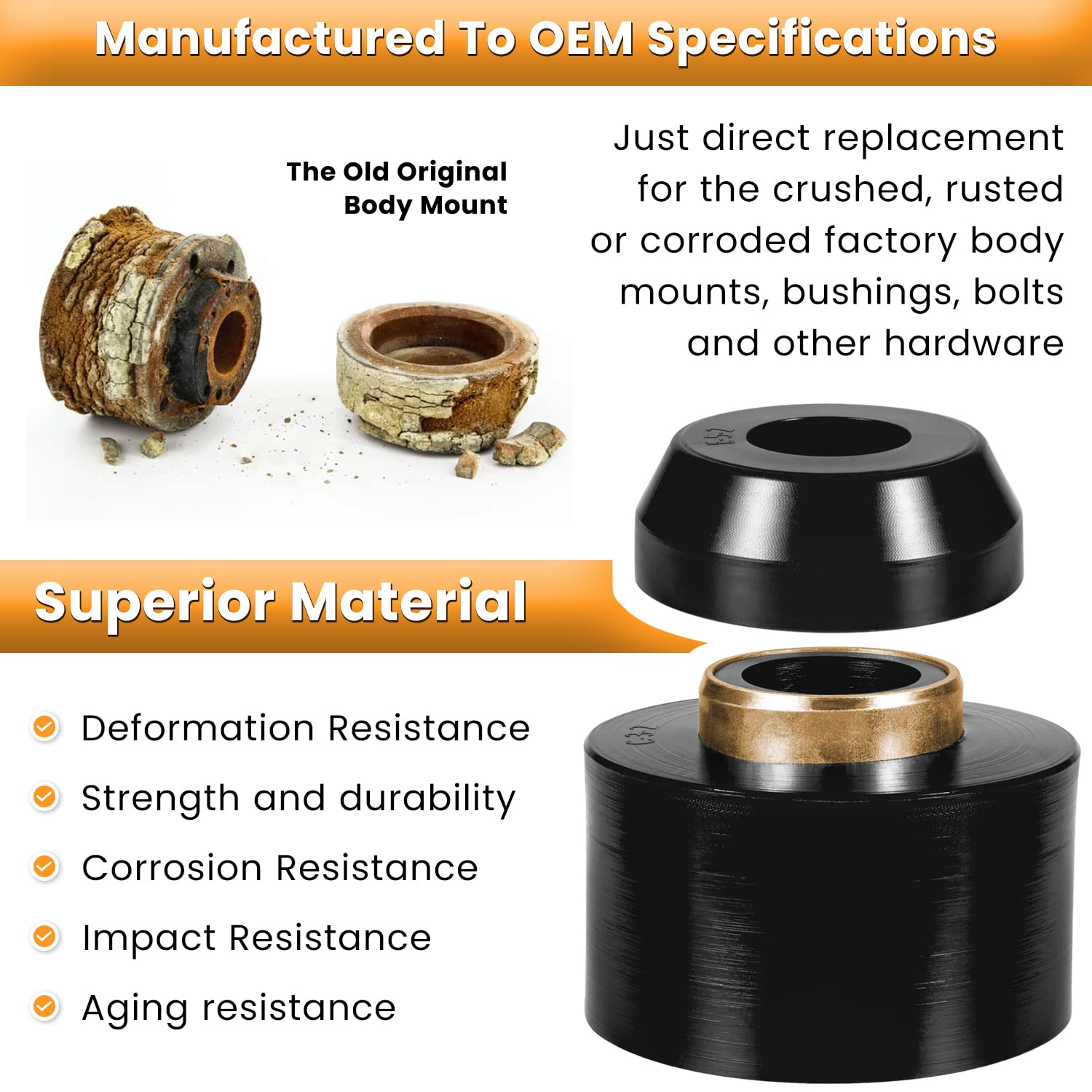 Body Mount Bushing Set Kit for Ford F-150 F-250 F-350 1980-1998 2WD 4WD Polyurethane Body Cab Mounts & Steel Sleeves & Hardware