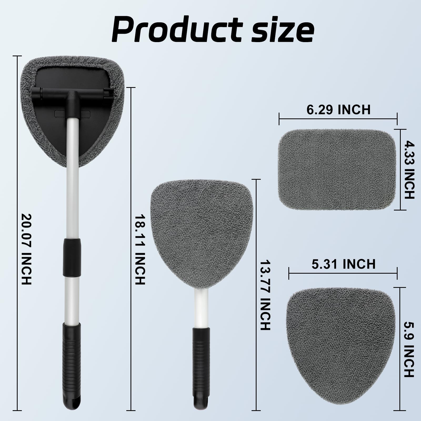 Car Windshield Cleaner Tool, Window Glass Cleaning Tool Inside with 4 Reusable Microfiber Pads, 2 Extendable Handle and 2 Spray