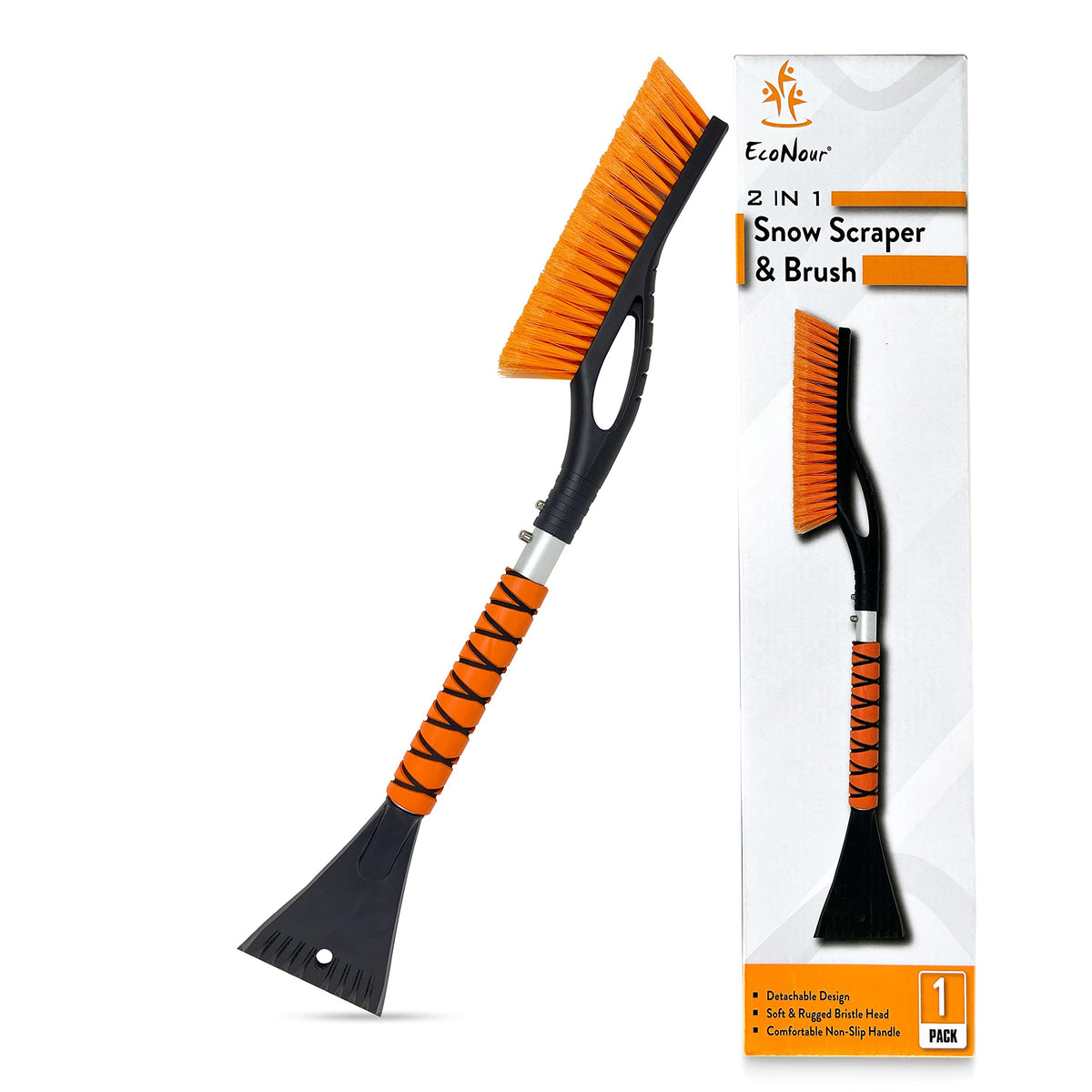 Econour 27'' Aluminum Snow Brush With Ice Scrapers For Car Windshield And Window  Car Snow Scraper And Brush With Ergonomic Foam