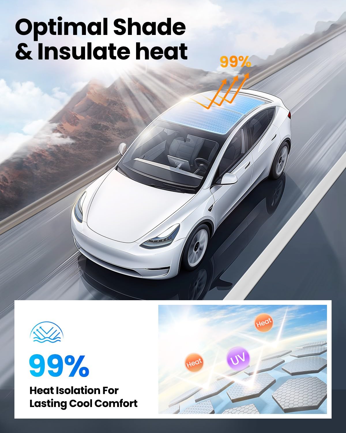 Reevaa 2025 Upgrade Tesla Model 3 Sunshade Roof [No-Sagging, No Gaps] Tesla 3 Highland 2025 Accessories Heat Insulation Foldable