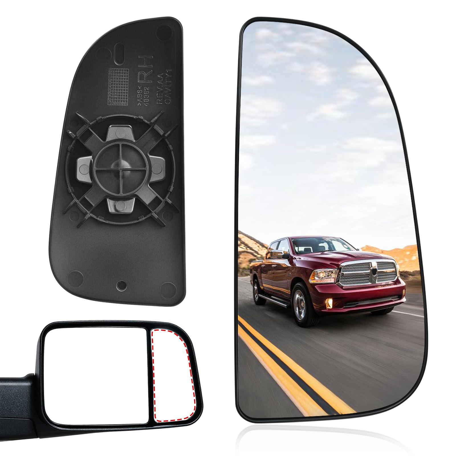 TOP-MAX Passenger Right Side Lower Mirror Glass Fit 2009-2020 Dodge Ram 1500 2500 3500 4500 5500 Towing Mirror Right Pass Convex
