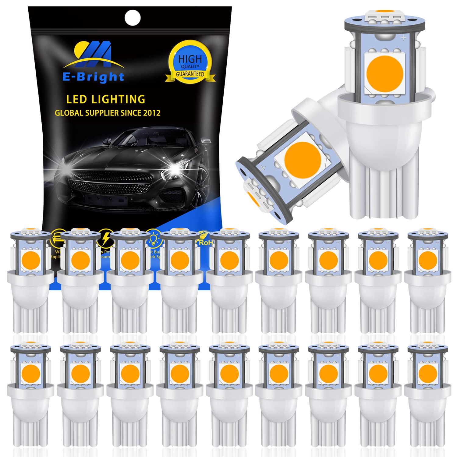 Everbright 20-Pack 194 Led Bulb 5050 5-Smd T10 194 168 W5W 2825 Led Bulb For Car Interior Lights Dome Map Trunk Light Clearance