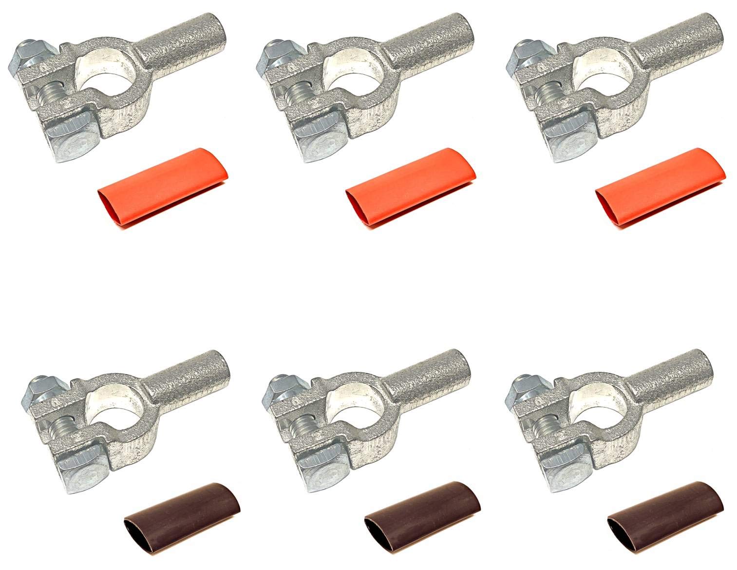 1/0 Gauge 3 Pairs Positive And Negative (+/-) Pure Copper Top Post Battery Cable Ends Terminal Connectors + Dual Wall Adhesive H