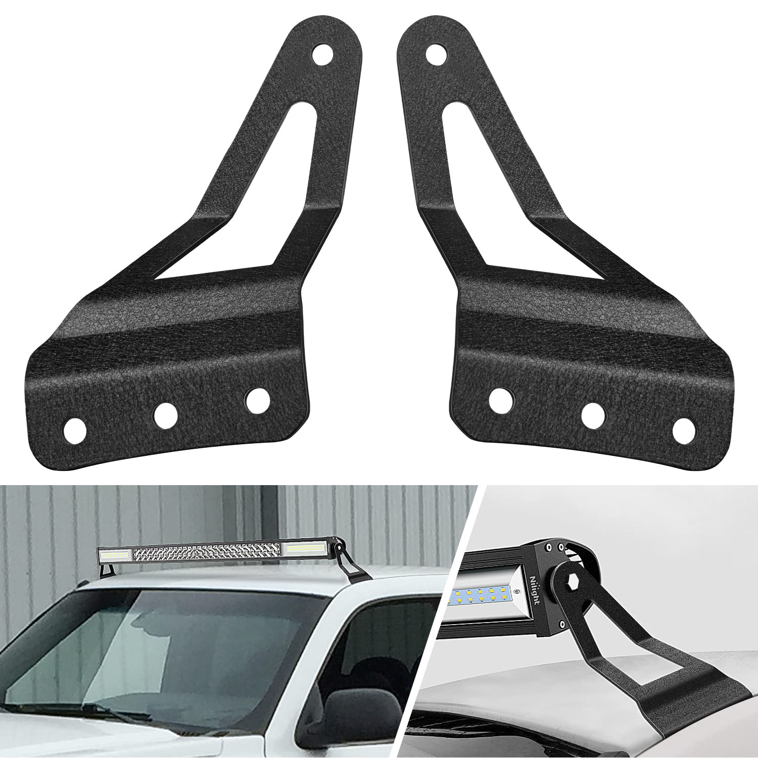 Nilight 2Pcs 52    Curved Led Light Bar Bracket At Upper Windshield Roof Cab For 07-13 Chevy Silverado Suburban Avalanche Tahoe