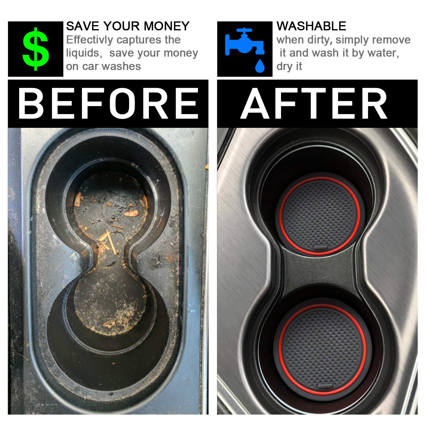 Senshine For Honda Cr-V Crv Accessories 2020 2021 2022 Cup Holder Insert Center Console Liner Trim Door Packet Mats Non-Slip Anti Dust Premium Custom Interior 20Pc Set (Red Trim)