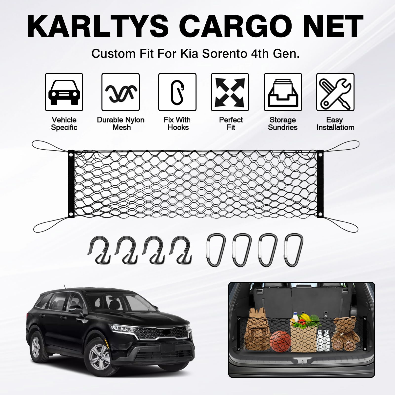 Karltys Envelope Style Cargo Net For 2014-2024 2025 Kia Sorento, Heavy Duty Rear Trunk Mesh Cargo Net For 2025 Sorento Accessori
