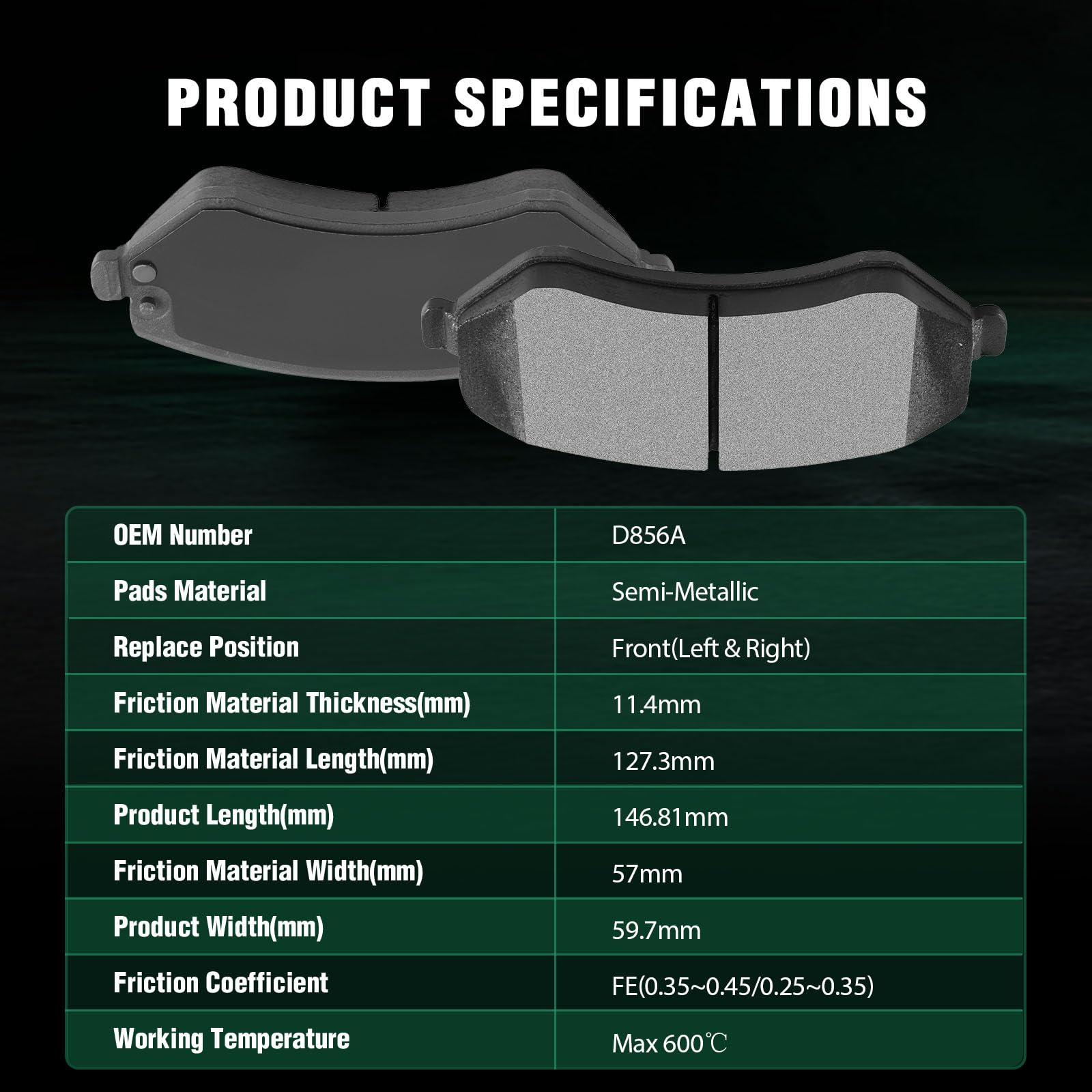 Automuto 4Pcs Front Semi-Metallic Disc Brake Pads Set D856A For Chrysler Town & Country Voyager For Dodge Caravan Grand Caravan