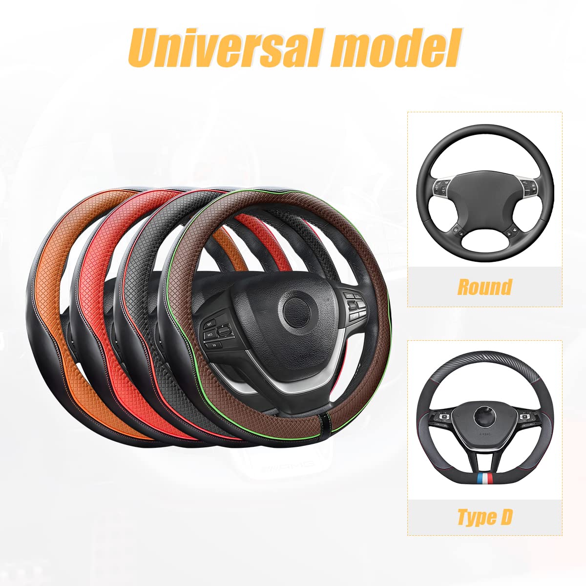 Leather Car Steering Wheel Cover, Car Wheel Cover Protector Soft Breathable Anti Slip, Steering Wheel Covers For Women Men, Univ