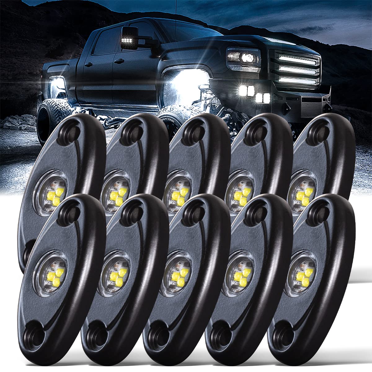 Ledmircy R1 Led White Rock Lights 16Pcs For Off Road Truck Rzr Atv Suv Auto Car Boat Underglow Trail Rig Lights Underbody Neon L