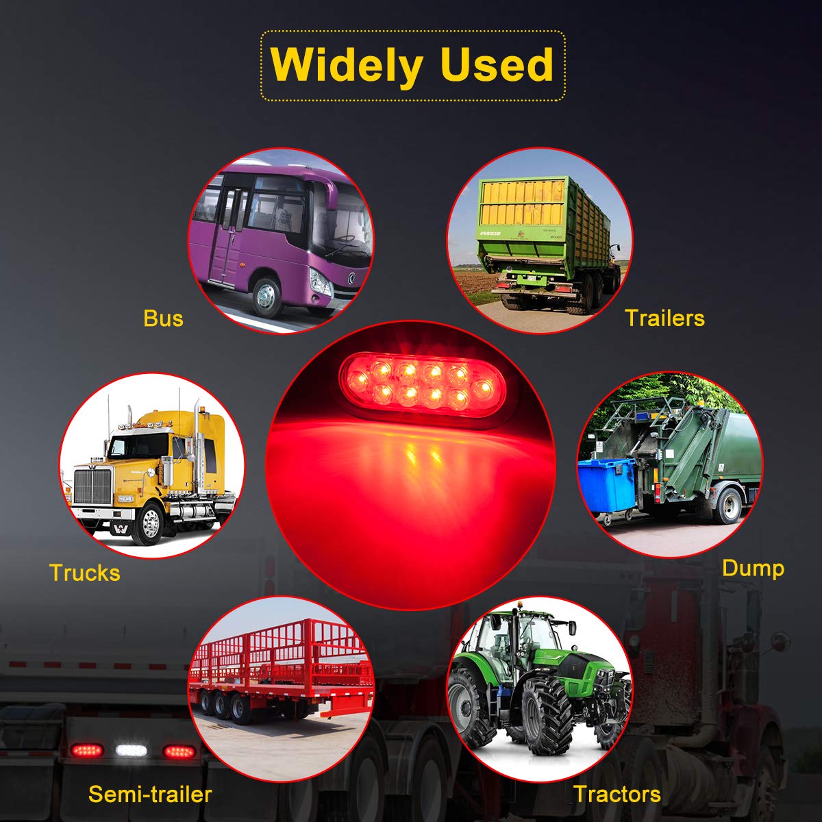 Limicar 4 Red 2 White Oval Tail Lights Led, 6'' Flatbed Light Kit, Led Tail Lights For Trucks, Trailer Tail Lights For Rv Jeep