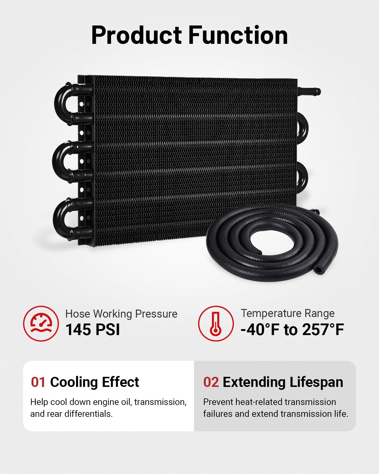 Evil Energy 5/16'' Transmission Oil Cooler, 6 Pass Tube And Fin Cooler Kit Universal Aluminium Black