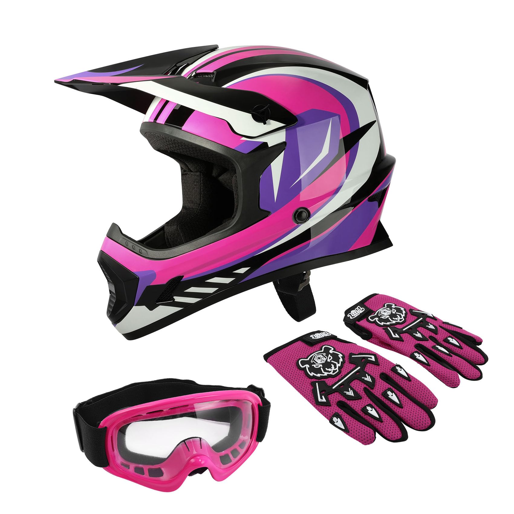 Tct-Motorparts Dot Youth Kids Motocross Atv Full Face Helmets For Offroad Street Dirt Bike Go-Kart Bmx Mx Rose Red Medium