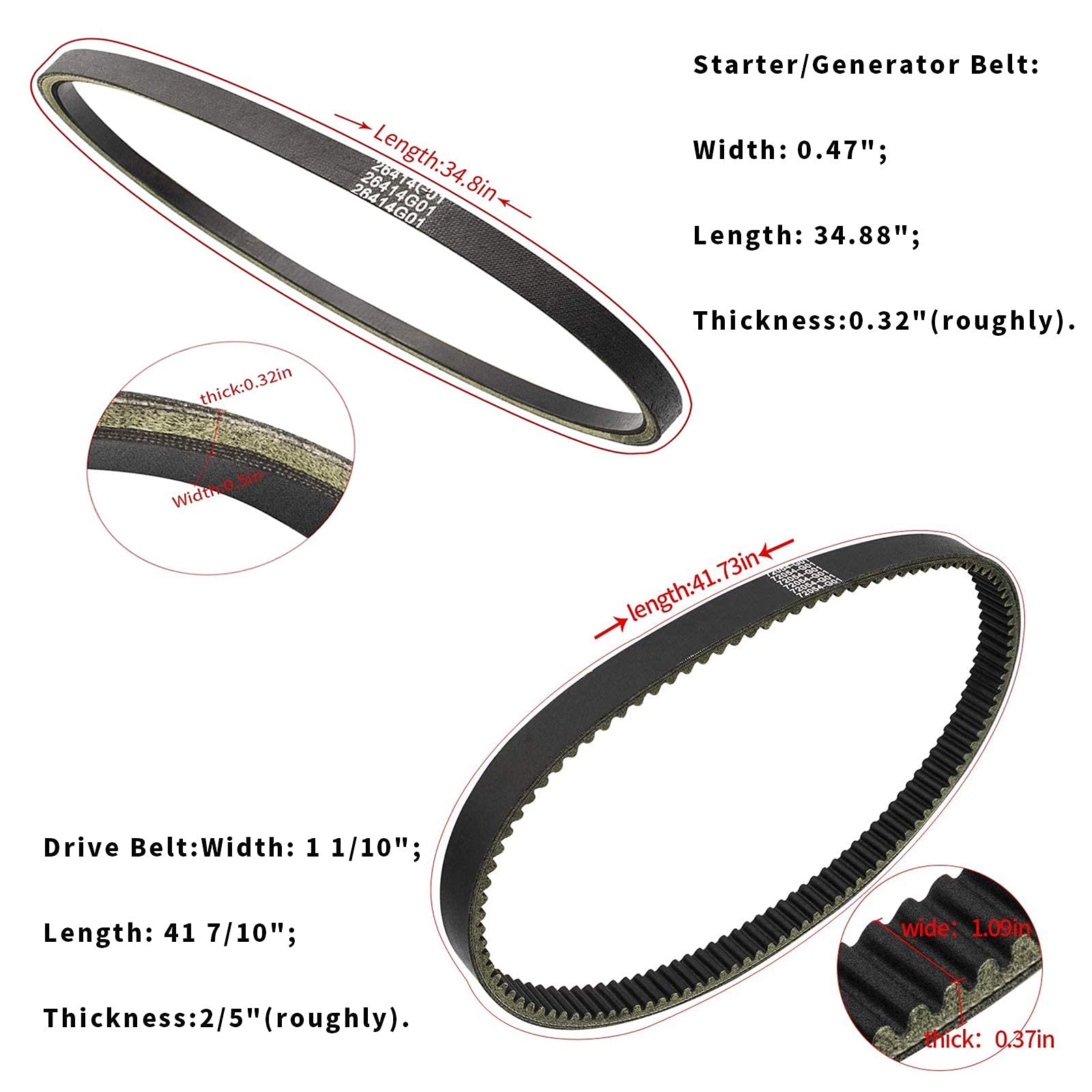 Clubrally Starter Generator/Drive Belt 4 Cycle Kit For Ezgo Txt Gas 1991-Up Golf Cart With 295/350Cc Robin Engines, Oem 72054G01
