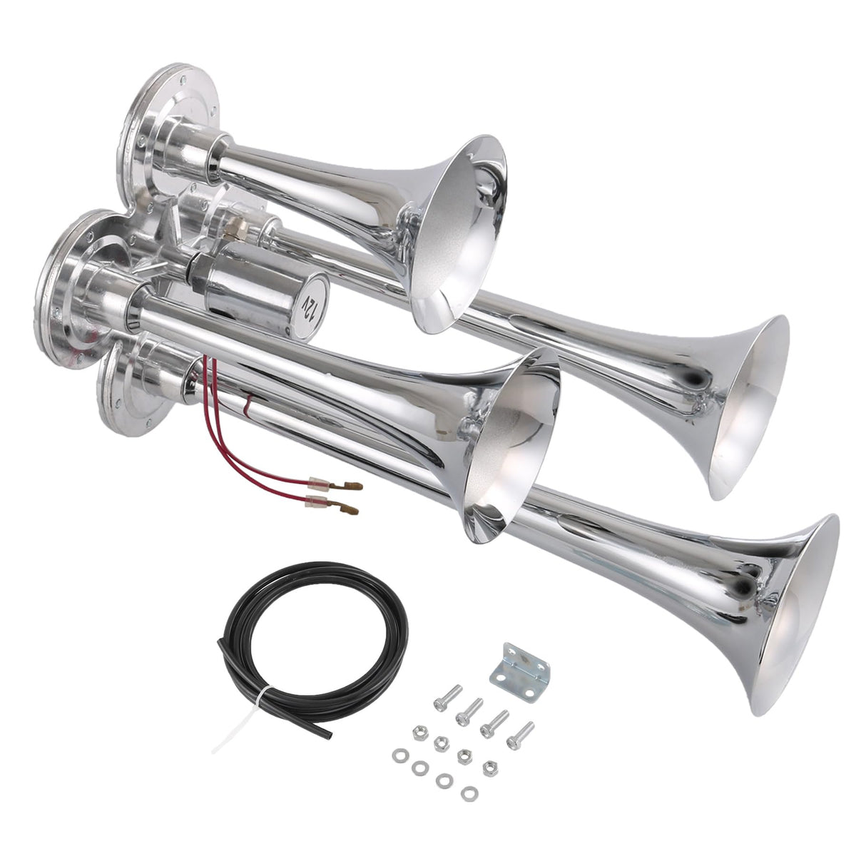 4 Trumpet Train Air Horn with 12V Electric Solenoid Universal 12 Volt Horns Loud 4 speakers ultra loud dB suitable for trucks SU