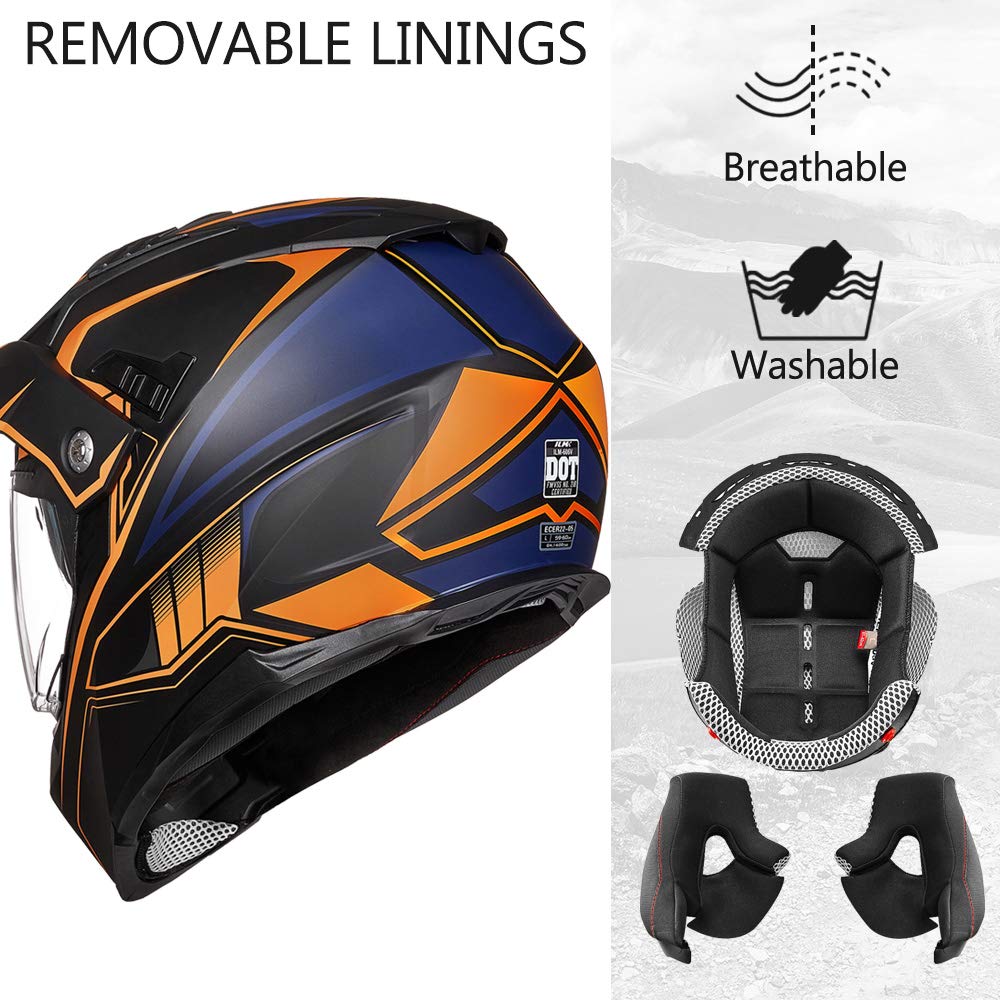 Ilm Off Road Motorcycle Dual Sport Helmet Full Face Sun Visor Dirt Bike Atv Motocross Casco Dot Certified Model 606V(Orange, S)