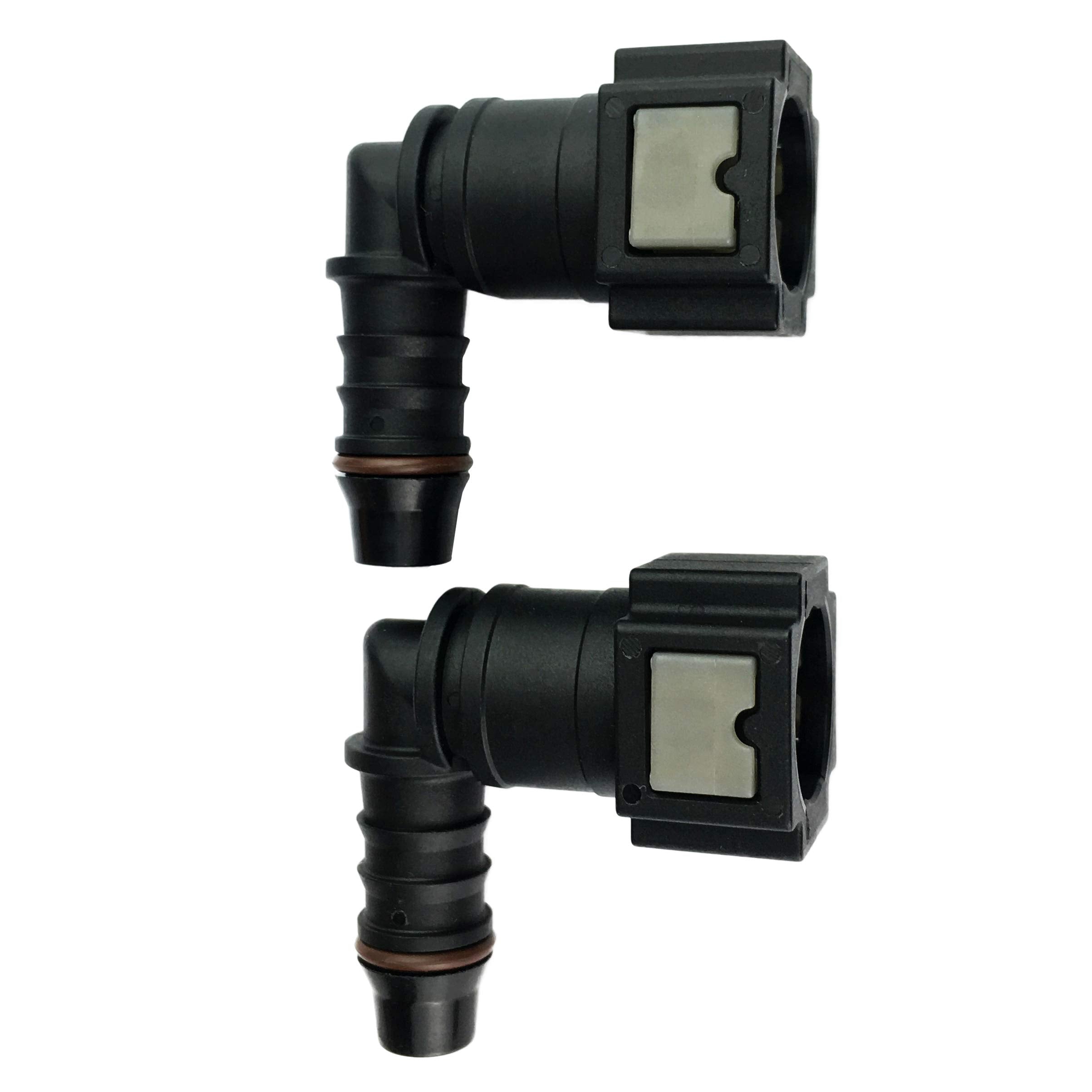 Fuel Line Quick Connector 1/4 Bundy Female To Barb 90 Degree Quick Dis-Connect Adapter For 1/4 Steel To 1/4 Inch Id Nylon Tubing, Pack Of 2