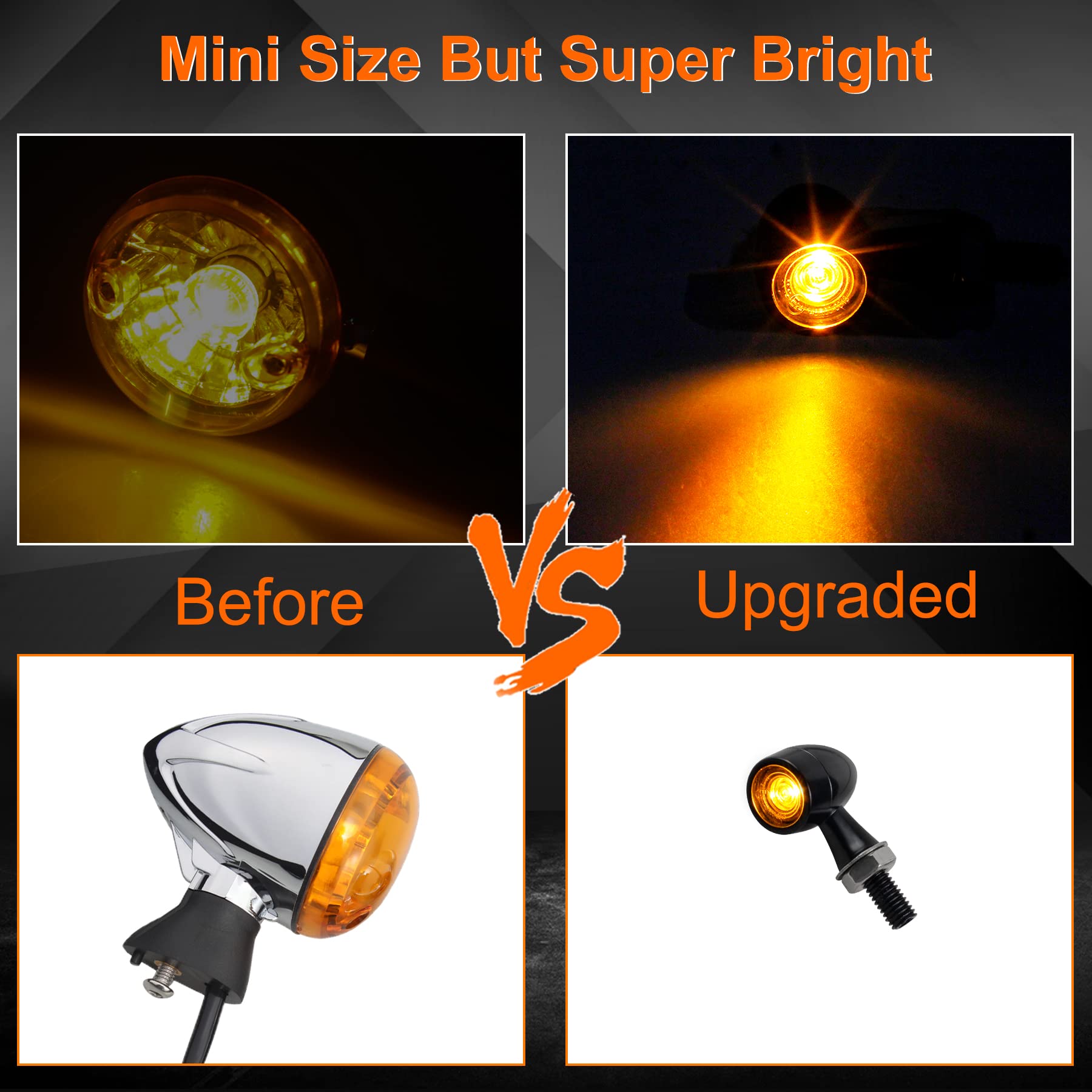 QUASCO Universal Motorcycle Turn Signals Switchback LED Turn Signal Kit Front Mini Blinkers Compatible with Harley Honda Suzuki