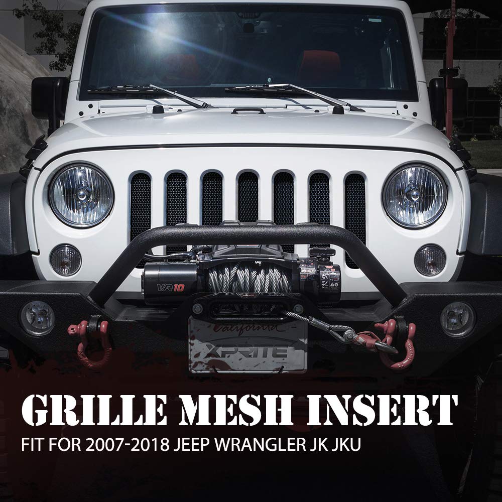 Xprite Black Aluminum Alloy Mesh Insert Compatible With Jeep Wrangler Jk Jku 2007-2018 Original Front Hood Matte Grill Grille Grid